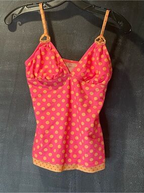 NWT SO Pink Orange Polka Dot Tankini Swimsuit Bow Side Bikini Bottoms/M Top/S